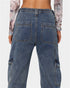 Fashion Multi-pocket High Waist Cargo Pants Women's Wide Leg Jeans